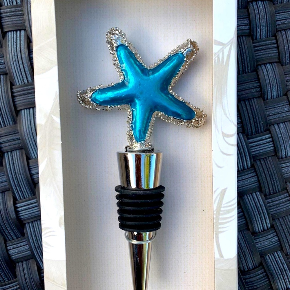Tommy Bahama Starfish Blue Silver Bottle Stopper New in box never opened